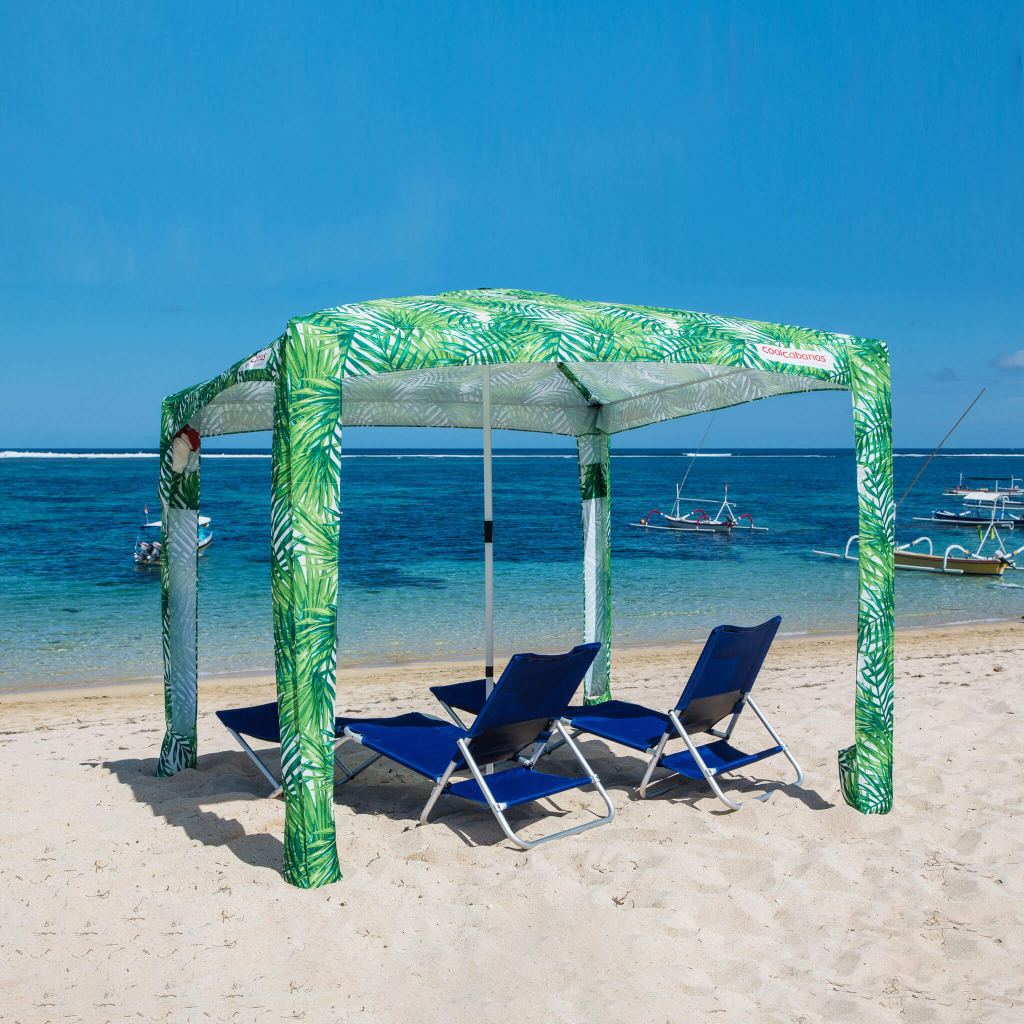 #color_palms palm print coolcabana beach shade on beach looking out to water