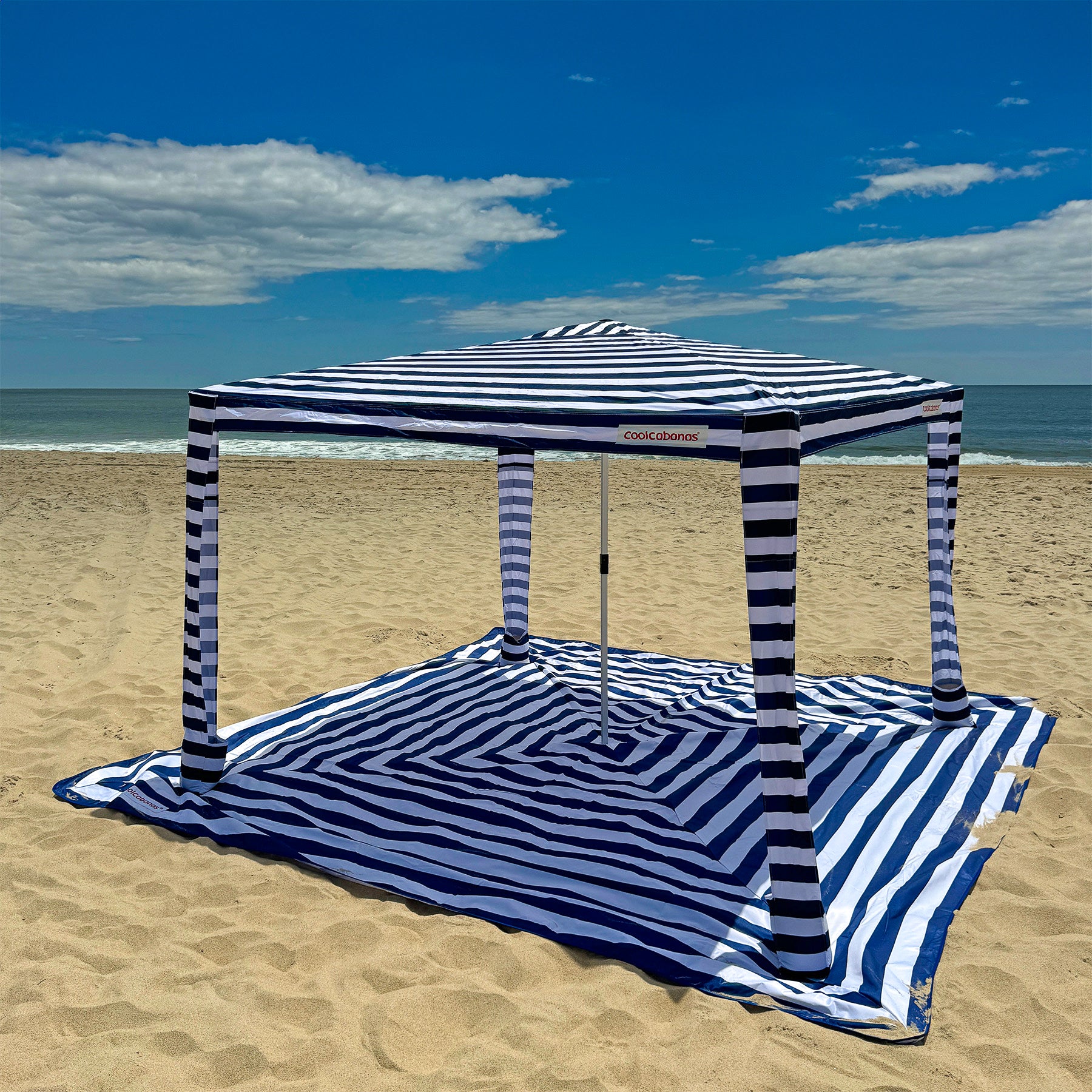 Beach Mat - Navy Stripes / Large
